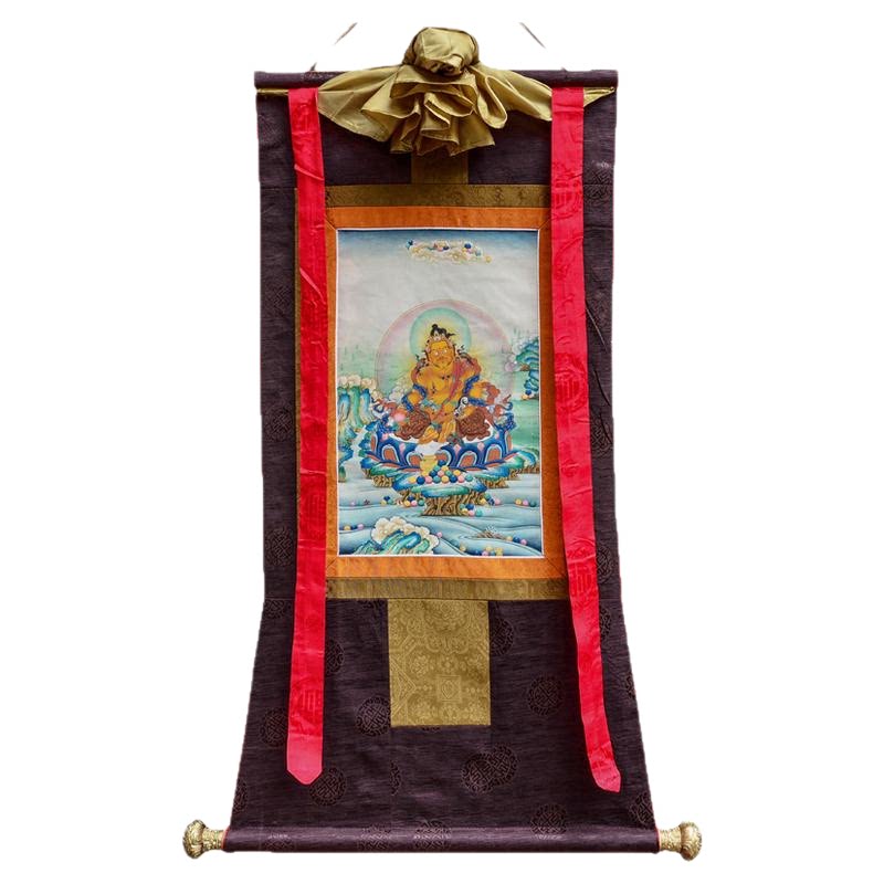 藏式传统黄财神佛像唐卡挂画西藏仿手绘家用客厅藏族装饰壁画