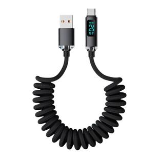 昊微数显120w快充Typec车载数据线弹簧充电宝短线摩托车线适用华为mate5060小米6A闪充安卓通用伸缩充电器USB