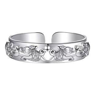 S925纯银招财转运貔貅戒指食指小众男情侣时尚个性指环轻奢可调节