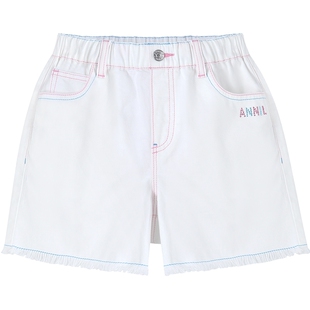【商场同款】安奈儿童装女童牛仔短裤夏新款弹力白色AG526680