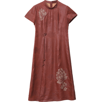 专柜同款花罗红云纱连衣裙女