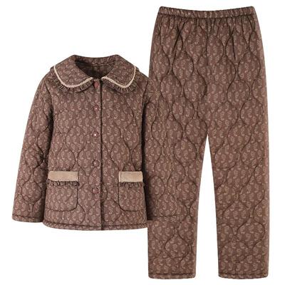 睡衣女士秋冬梭织夹棉长袖家居服