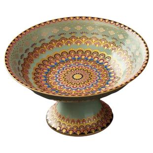 珐琅彩陶瓷高足茶点盘高脚盘客厅家用果盘零食盘点心盘供佛贡盘