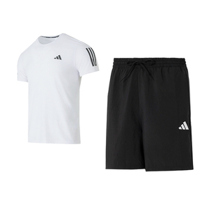 Adidas阿迪达斯快干运动套装 2026夏季新款白色短袖黑色运动短裤