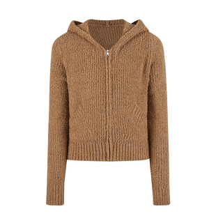 MosesQueen魔西女王泰迪绒感慵懒毛衣外套连帽双拉链针织开衫上衣