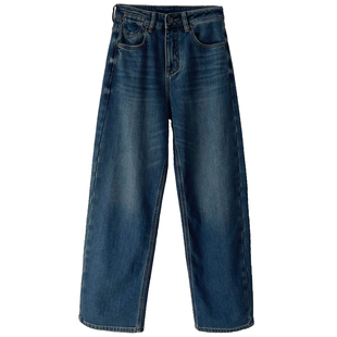 高腰显瘦加绒窄版弯刀牛仔裤女秋冬2025新款裤子宽松直筒阔腿裤冬