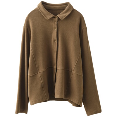 宽松复古单排扣长袖澳绒纽扣衬衫