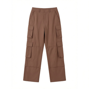 高腰阔腿多口袋休闲工装裤High waisted multi pocket work pants