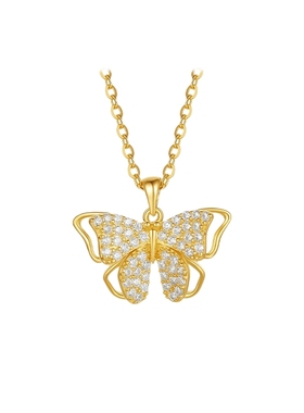 周六福蝴蝶结项链女黄金色链坠S925银国风轻奢小众送女友圣诞礼物