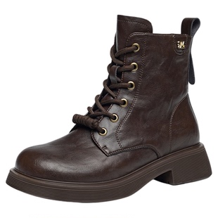 红蜻蜓马丁靴2025秋季新款女鞋英伦复古厚底机车靴通勤单靴短靴