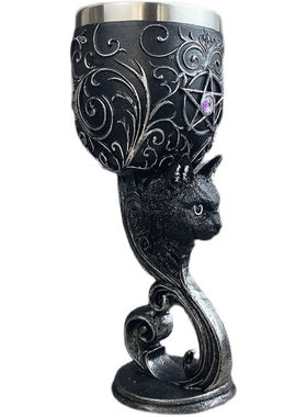 哥特奇幻独角兽黑猫浮雕红酒杯