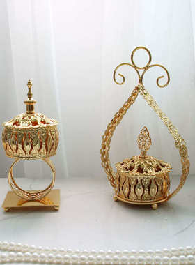 金色香炉摩洛哥风格铁艺金属熏香炉摆件家居饰品装饰古典玄关饰品