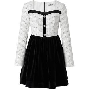 【商场同款】糖力 财阀千金 秋冬季拼色长袖编织小香风连衣裙女