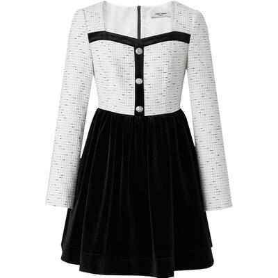 糖力小香风编织连衣裙女拼色长袖