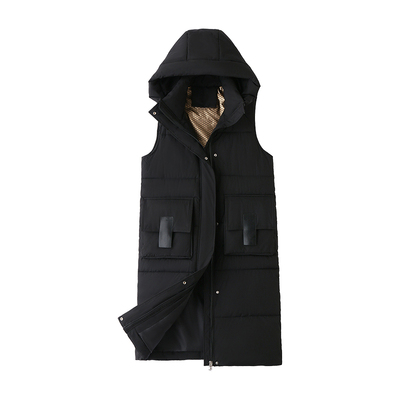 连帽长款韩版修身过膝羽绒棉马甲