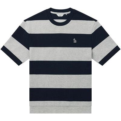 Hazzys哈吉斯夏季男士圆领条纹短袖简约肌理感休闲上衣时尚T恤