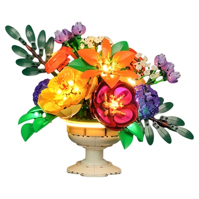 YEABRICKS LED灯饰适用照明10345秘境花坛永生花积木灯光改件摆件