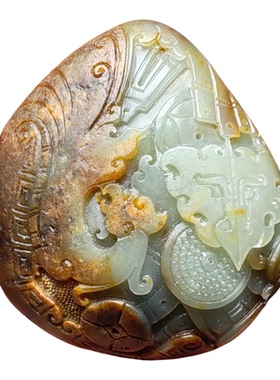 和田玉籽玉仿古龙凤锦灰堆把件