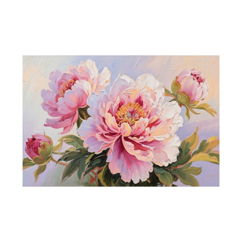 白鹿艺术手绘花开富贵牡丹油画