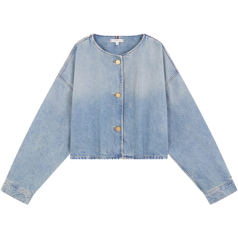 Tommy女装圆领宽松短款牛仔外套