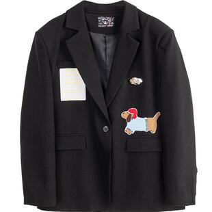 KEIKO 设计感贴布休闲西装外套女26春季小西服+背心+休闲裤三件套