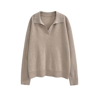 3ts 01/18翻领1oo羊毛针织衫简约设计感软糯毛衣冬季女套头上衣