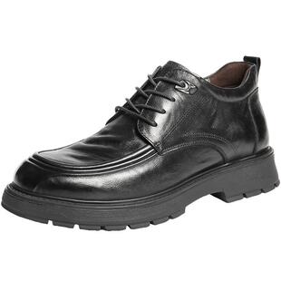 百丽男士高帮休闲商务皮鞋男冬季新款牛皮厚底加绒短靴子8VU11DD5