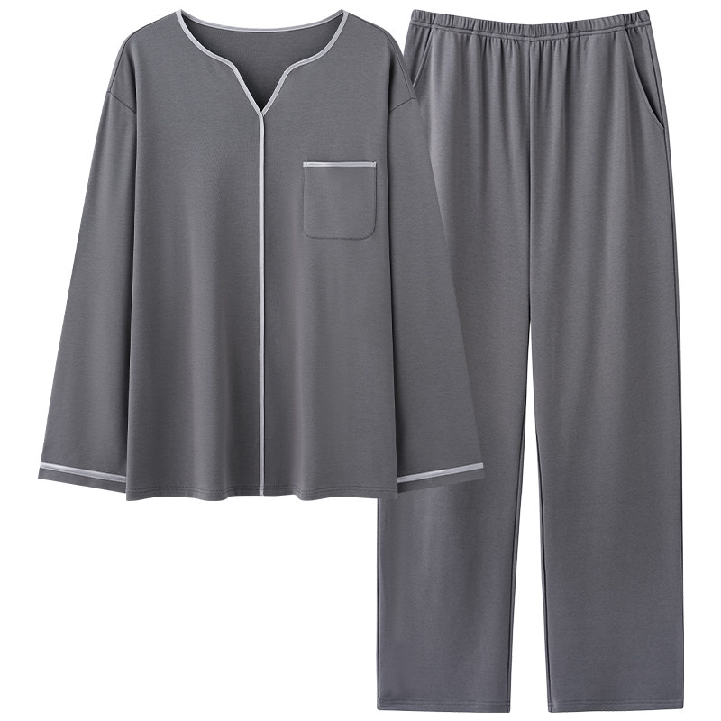 男士纯棉V领可外穿家居服套装