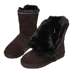 aUGGh冬季真皮雪地靴女侧拉链加绒百搭中筒靴子男女款棉鞋АUGGН