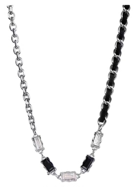 黑白宝石拼接项链小众设计冷淡风锁骨链颈链男女通用个性嘻哈项饰
