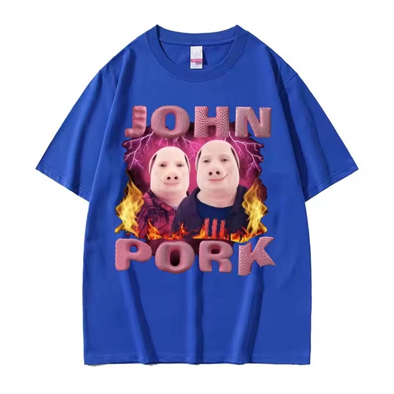 梗图John Pork趣味猪迷图案T恤男女时尚休闲幽默圆领短袖TEE定制