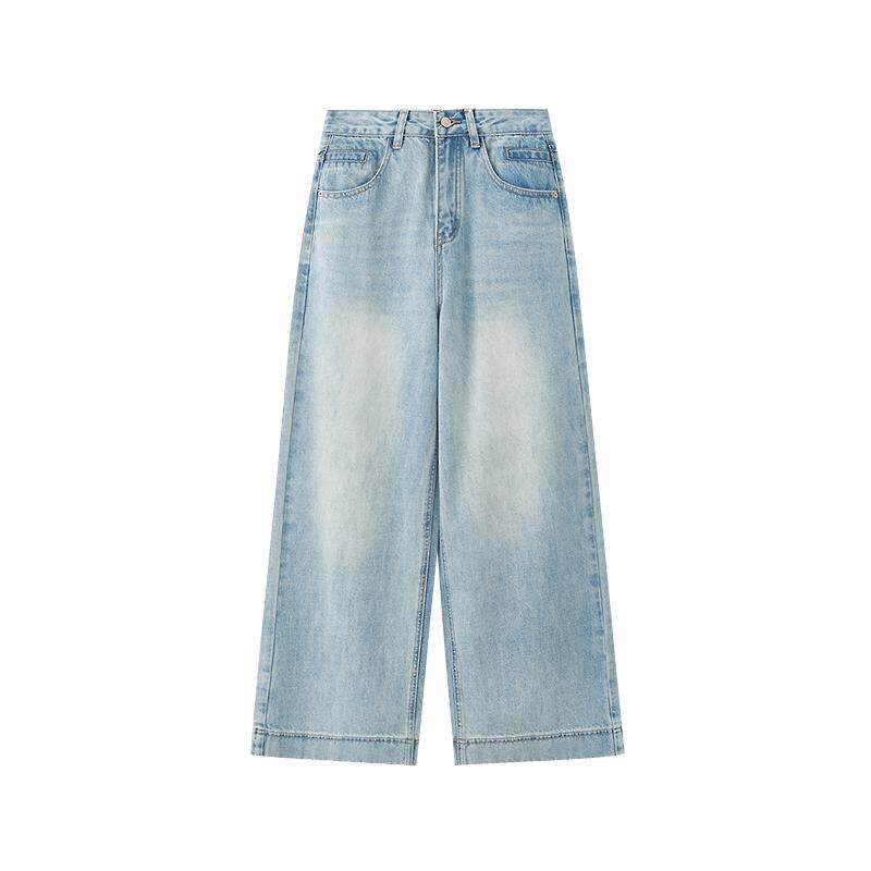 三福蓝色牛仔裤2026新款夏季美式宽边阔腿裤版型好看的长裤子女装