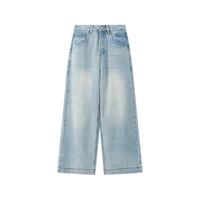 三福蓝色牛仔裤2026新款夏季美式宽边阔腿裤版型好看的长裤子女装