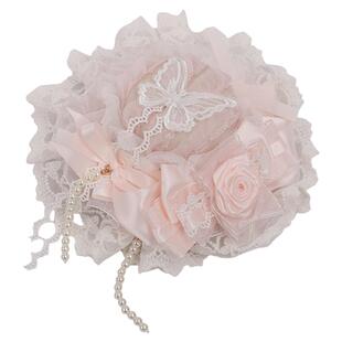 芙蝶之心手作小物甜美Lolita配饰奶粉色玫瑰蝴蝶结对夹KC蕾丝发带