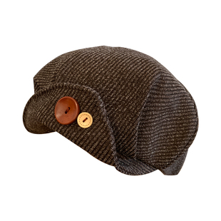 灯芯绒纽扣翻檐贝雷帽女春秋季美拉德大头围八角帽显脸小画家帽子