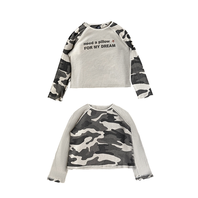 CENSMADE字母印花迷彩拼接插肩袖