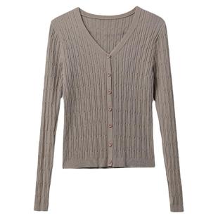 v领高腰针织衫女短款2026春季新款女装 薄款修身上衣长袖打底毛衣