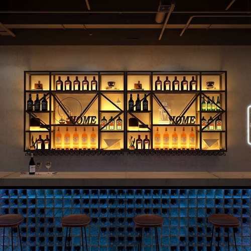 爆款酒馆创意轻奢挂墙酒水展示架清吧酒吧台工业风壁挂红酒架酒柜