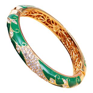 正宗北京景泰蓝珐琅手镯中细圈圆开口女子精品新娘凤复古简约掐丝