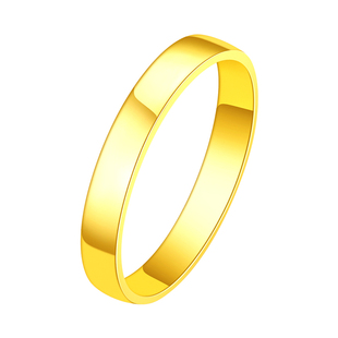 黄金戒指999足金素圈光面情侣一对刻字求婚闭口按克实心纯金女男