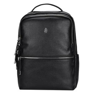 暇步士双肩包男士休闲旅游书包黑色大容量电脑包简约商务真皮背包