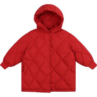 Cunyi纯一良品童装女童羽绒服秋冬新款中大童绗菱格中长款外套