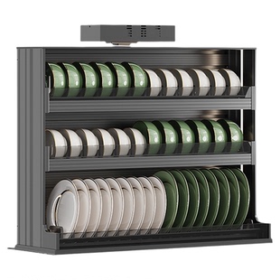 厨房吊柜升降拉篮垂直下拉式三层碗碟置物架橱柜电动升降调味拉篮