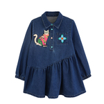 砚台家女童牛仔连衣裙2026春装新款女宝宝刺绣洋气春季长袖衬衫裙