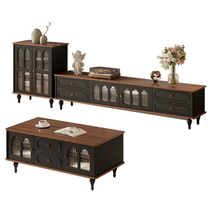 法式复古风电视柜茶几组合简约现代小户型客厅家用实木收纳储物柜