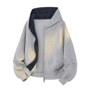 特大码300斤重磅硬挺开衫卫衣男款春秋季潮牌宽松休闲连帽衫外套