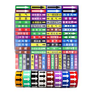 管道标识贴纸色环介质流向标签贴工业化工消防国标箭头剪头反光膜自来水冷冻进水回水压缩空气燃气管路警示牌