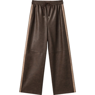 播 bo 商场同款宽松裤子女24秋冬新款机能时髦皮裤BDR4KD2639