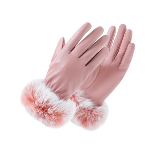 冬季保暖手套加厚加绒触屏防风手套PU皮电动车骑行女冬天防风防水