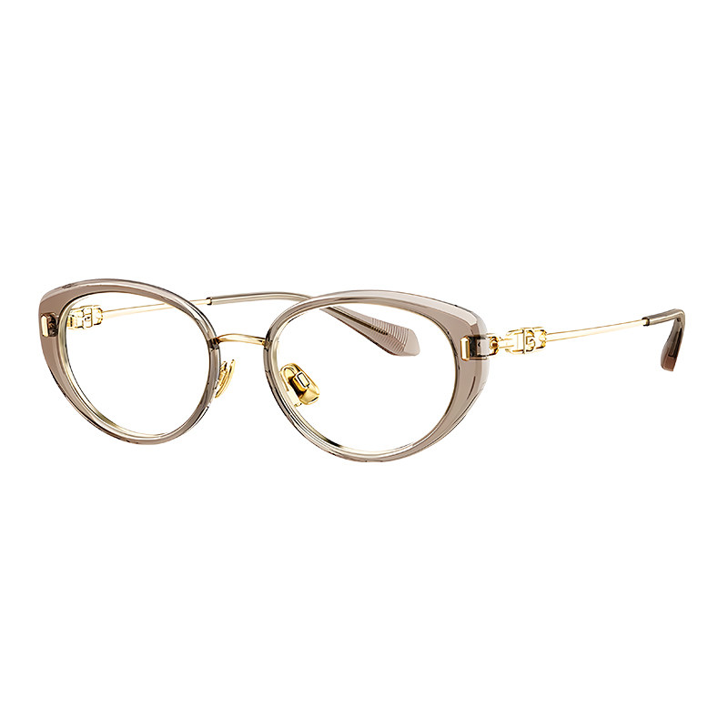 纪禾超轻纯钛茶色猫眼眼镜近视女